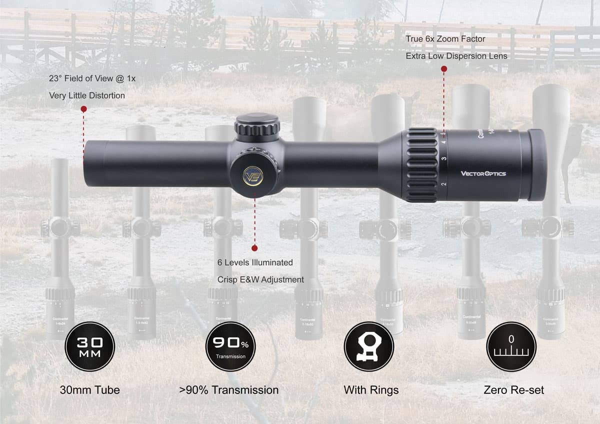 VectorOpticsContinentalHD1-6x24RiflescopeClearViewHuntingRifleScopeIlluminatedDotReticleGermanOptics-32911245323