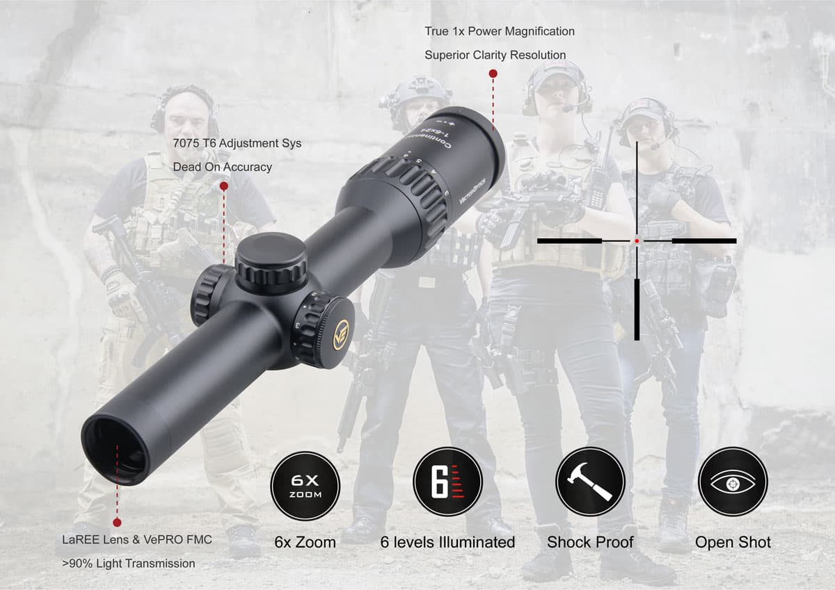 VectorOpticsContinentalHD1-6x24RiflescopeClearViewHuntingRifleScopeIlluminatedDotReticleGermanOptics-32911245323