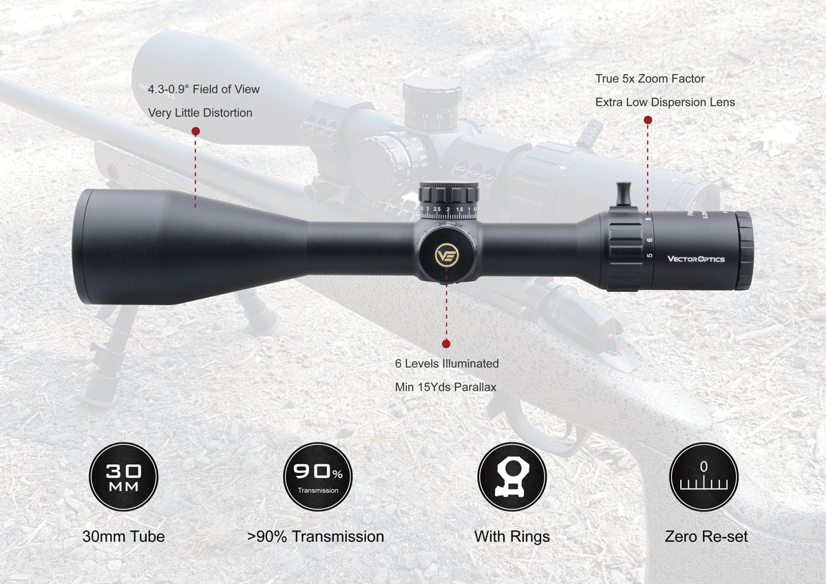 VectorOpticsGen2Paragon5-25x56TacticalRiflescopeHuntingRifleScope110MILSch0ttGlass90Light2KMLongRang-4000596917935