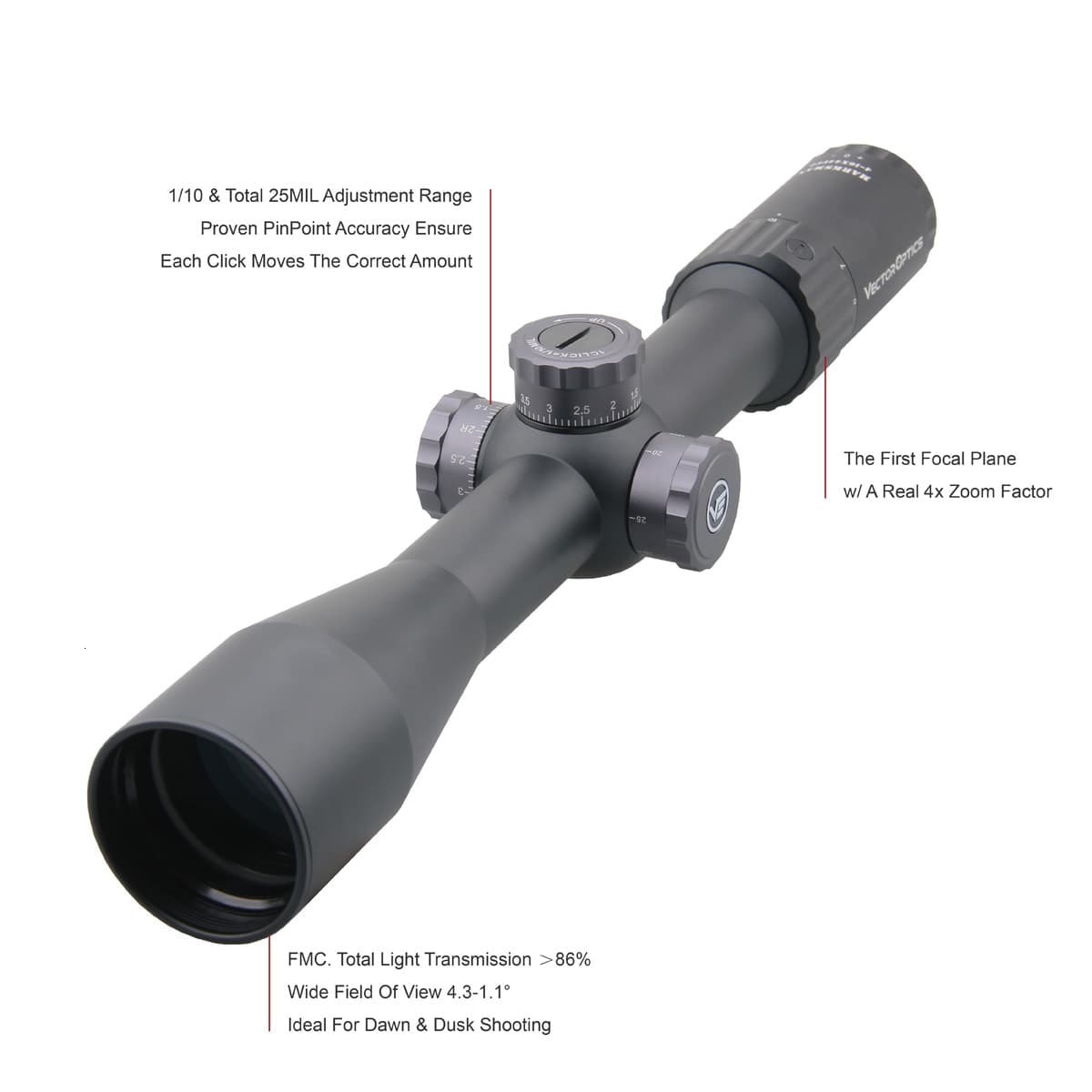 VectorOpticsMarksman4-16x44FFPTacticalRiflescope110MILRifleScope30mmMonotubeforSniperTargetShootingH-4000174700619