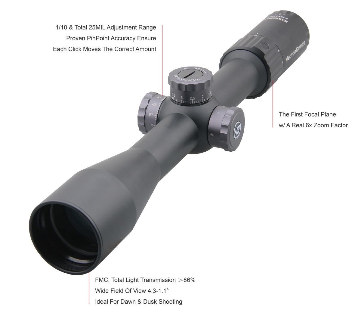 VectorOpticsMarksman4-16x44FFPTacticalRiflescope110MILRifleScope30mmMonotubeforSniperTargetShootingH-4000174700619